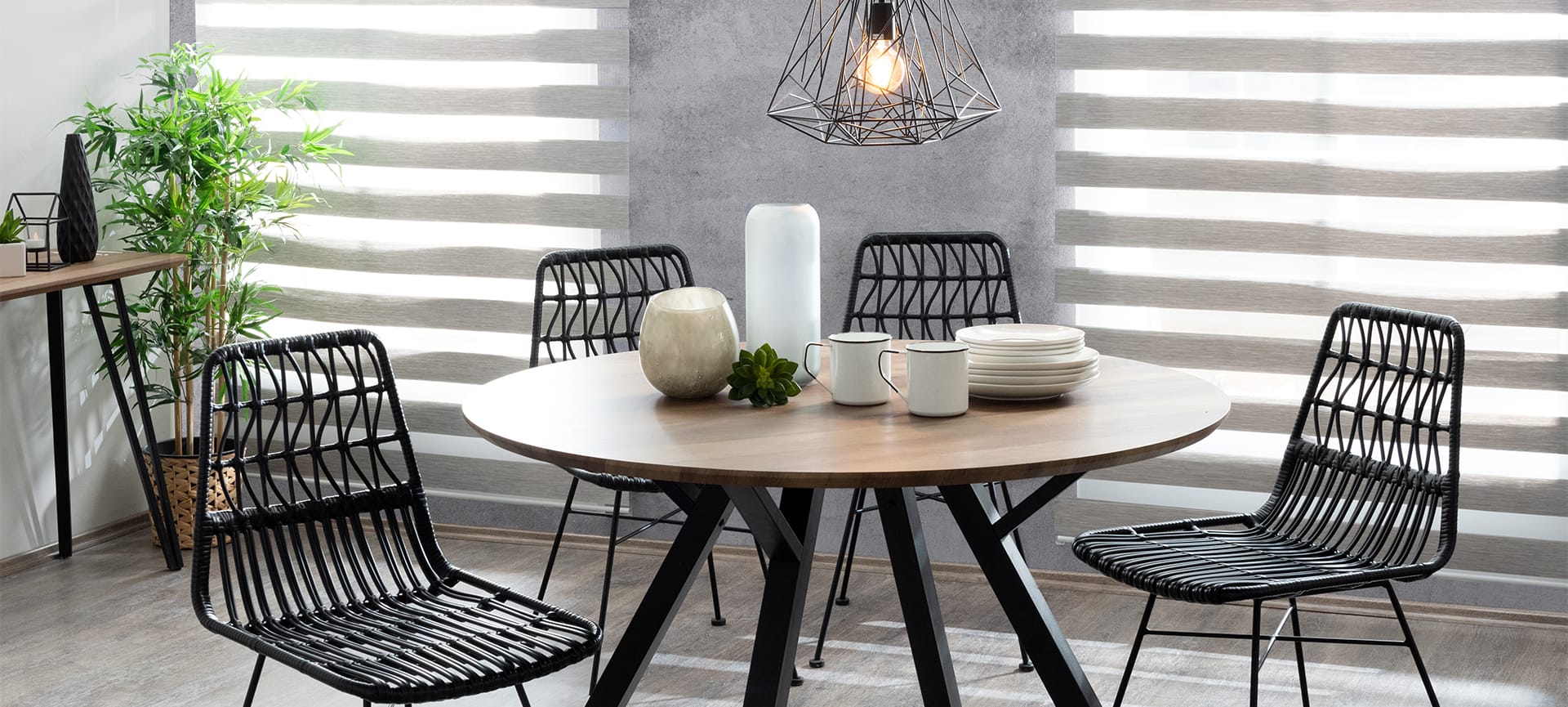 zebra blind in dining area