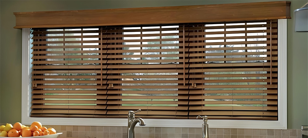 faux wood blinds in kitchen