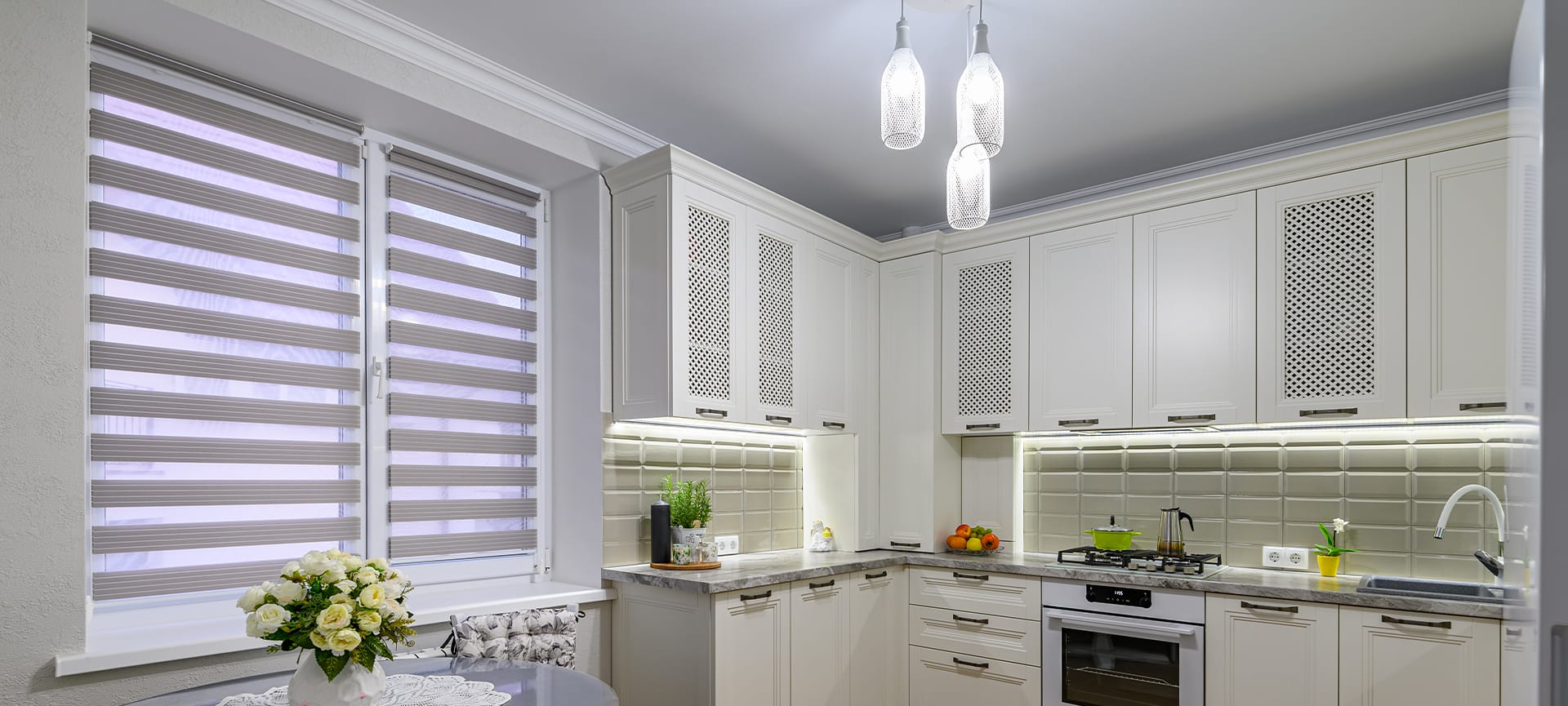 zebra blind installed in kitchen