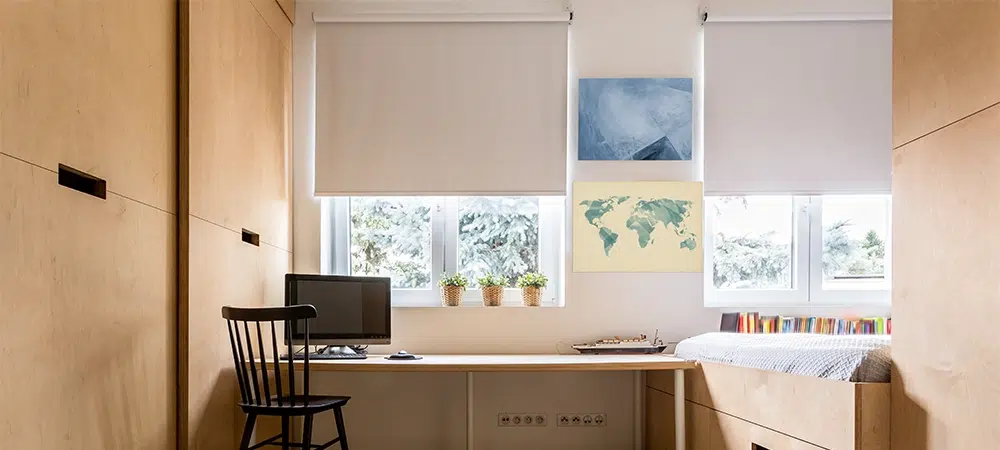Comfortable Room Interior with Wooden Desk and Accents