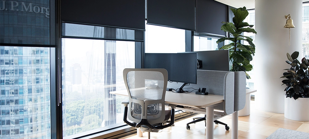 solar shades office workspace