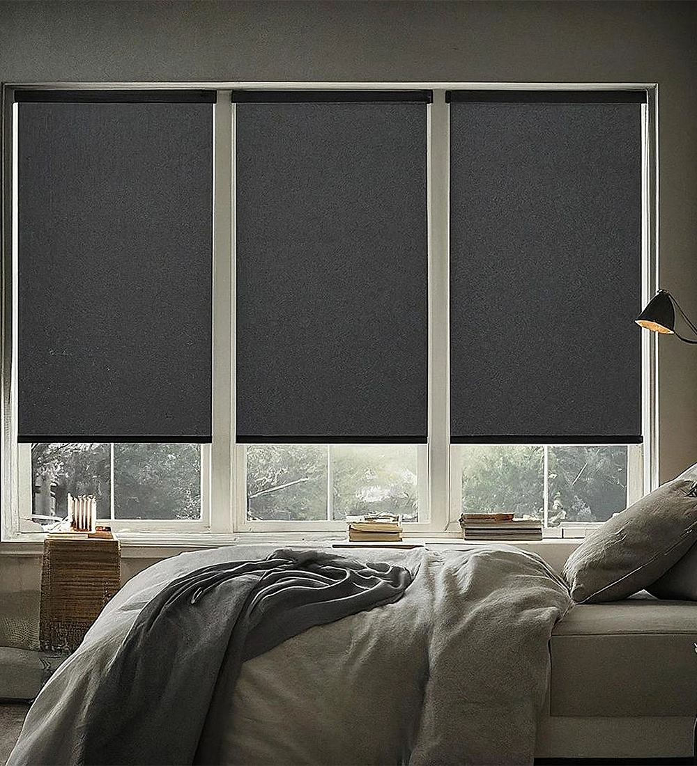 blackout roller shades in bedroom night