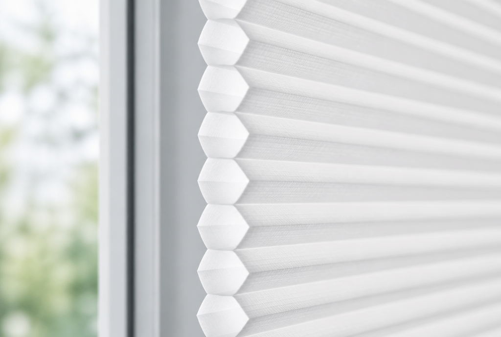 Close-up of a cellular honeycomb shade showing the air-pocket cells that provide insulation