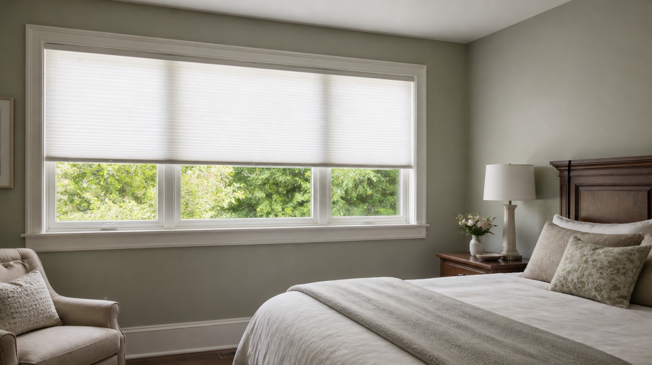 Etobicoke bedroom with white cellular honeycomb shades mounted inside the window frame