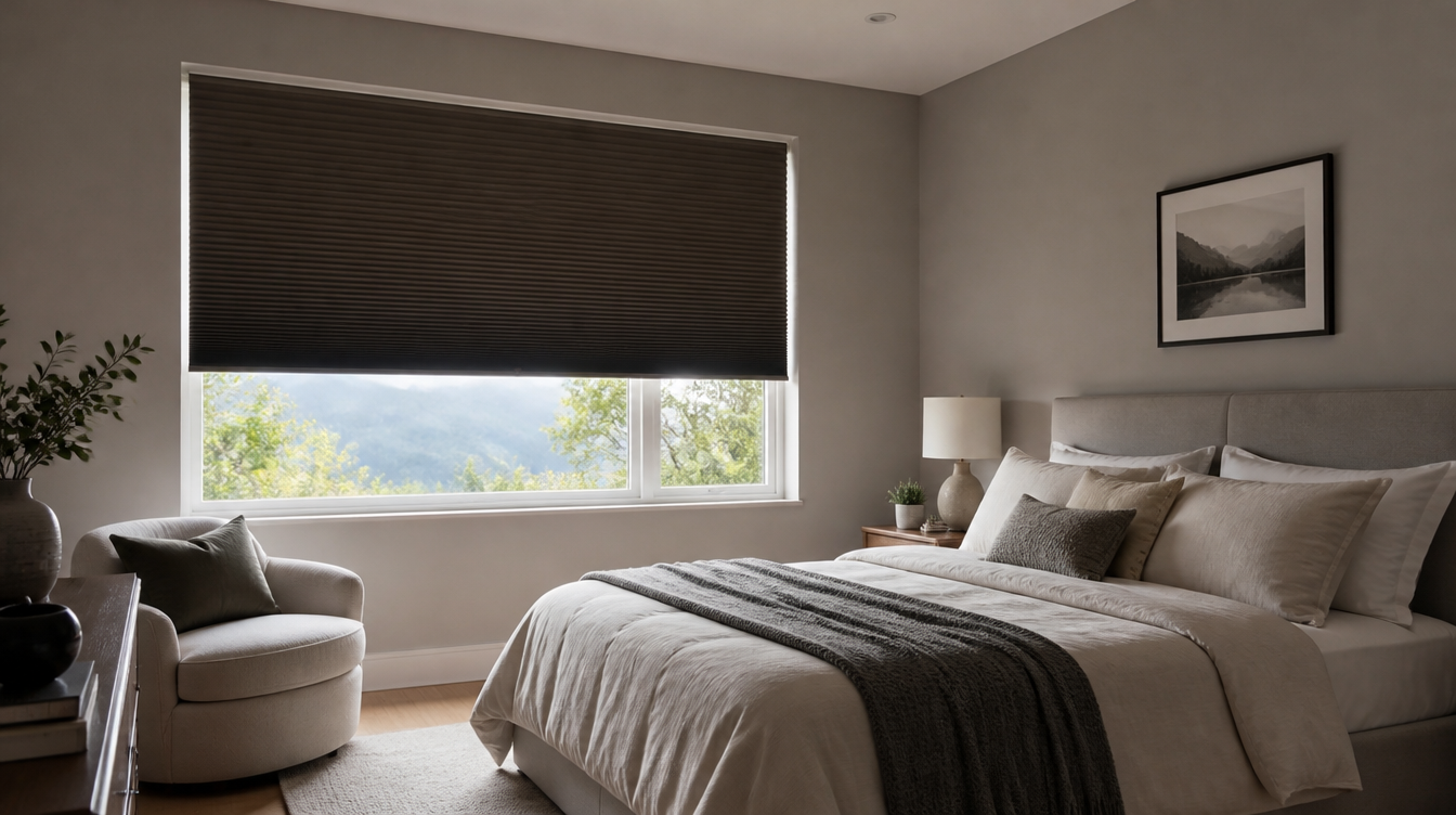 Markham bedroom with cordless blackout cellular honeycomb shades